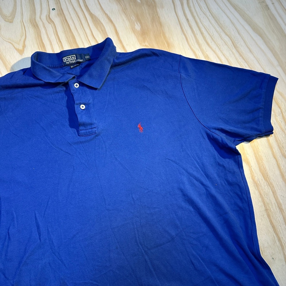 Polo by Ralph Lauren Mens XXL Blue Short Sleeve Pique Polo Shirt Red Pony